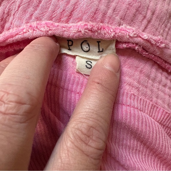 POL Pink Raw Hem Henley Button Front Distressed Gauze Top Size S - Picture 3 of 4